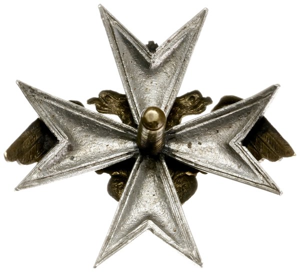 żołnierska odznaka pamiątkowa 2 Artyleryjskiej Brygady Gwardii Cesarskiej (Lejbgwardii), krzyż maltański  z białego metalu, orzeł z mosiądzu, monogram Mikołaja II z miedzi, wym. 45 x 41.5 mm,  Werlich/Andolenko 35, nakrętka niesygnowana z numerem 4Б