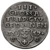 trojak 1557, Gdańsk; na awersie popiersie króla bez obwódki, na rewersie lilijki pod datą; Iger G...