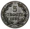 5 groszy 1835, Wiedeń; Bitkin 3, Plage 296, Kop. 7857 (R1); patyna, pięknie zachowane