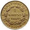1 korona 1860 A, Wiedeń; Fr. 408, Herinek 210, MzA s. 339; złoto 11.03 g, moneta wyjęta z oprawy, ..