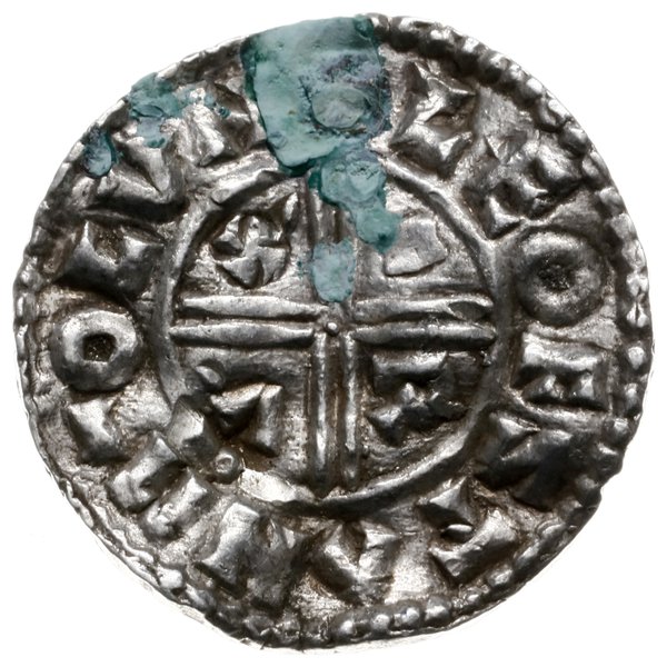denar typu crux, 991-997, mennica London, mincerz Leofstan