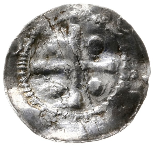 denar, 1. ćwierć XI w.; Aw: Krzyż z kulkami w ką