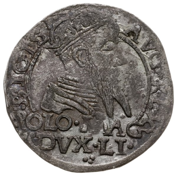 grosz 1567, Tykocin; młode popiersie króla, końc