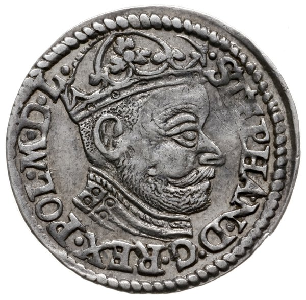trojak 1582, Olkusz; duża głowa króla, na awersi