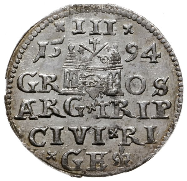 trojak 1594, Ryga; na awersie rzadsza końcówka L