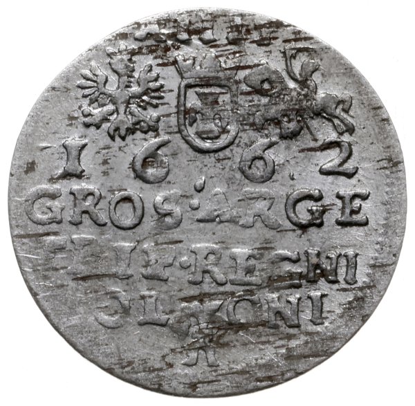 trojak 1662, Kraków; na awersie końcówka napisu 