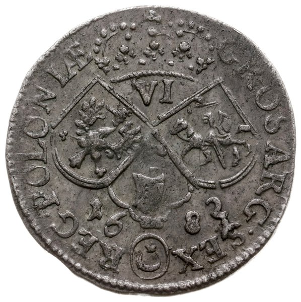 szóstak 1682, Kraków; popiersie króla w koronie;