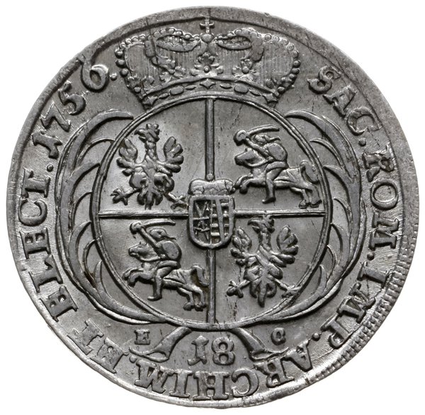ort 1756, Lipsk; szerokie popiersie króla z szer