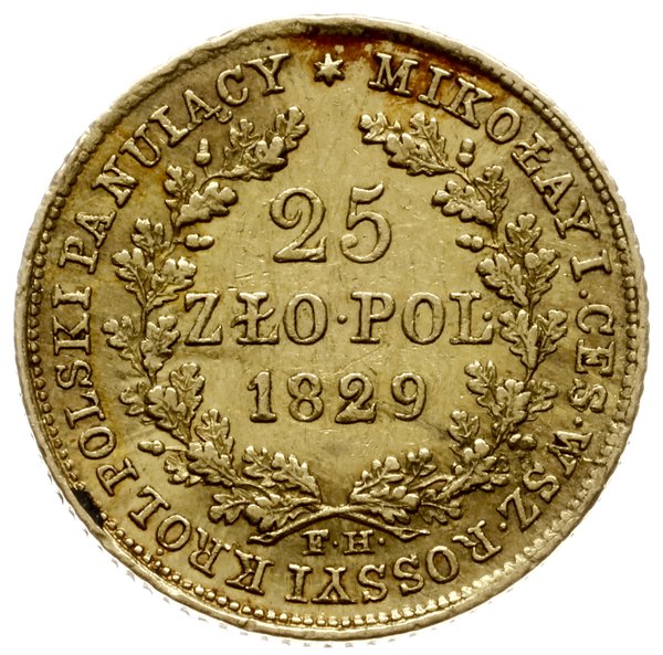 25 złotych 1829, Warszawa; Aw: Głowa cara w praw