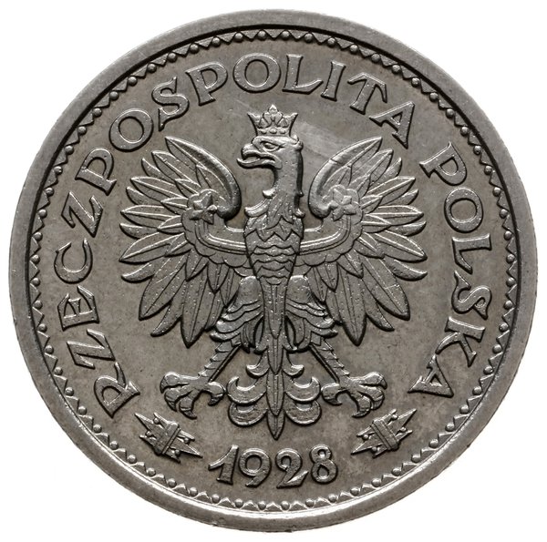 1 złoty 1928, Warszawa; napis PRÓBA pod nominałe