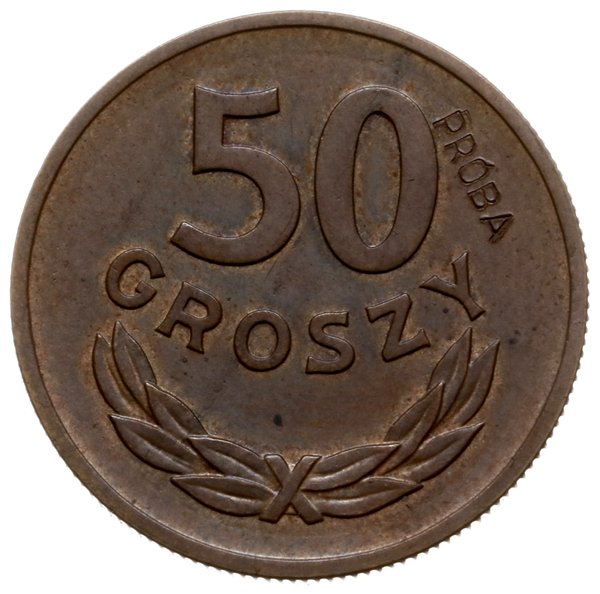 50 groszy 1949, Warszawa; na rewersie wklęsły na