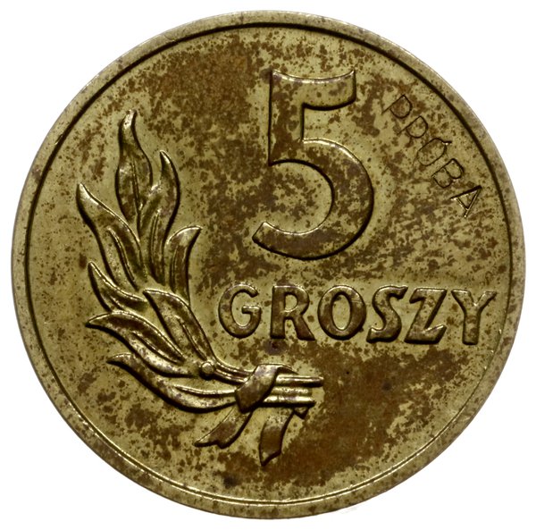 5 groszy 1949, Warszawa; na rewersie wklęsły nap
