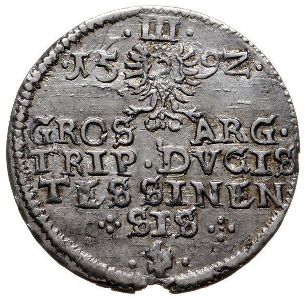 trojak 1592, Cieszyn; popiersie księcia bez obwó