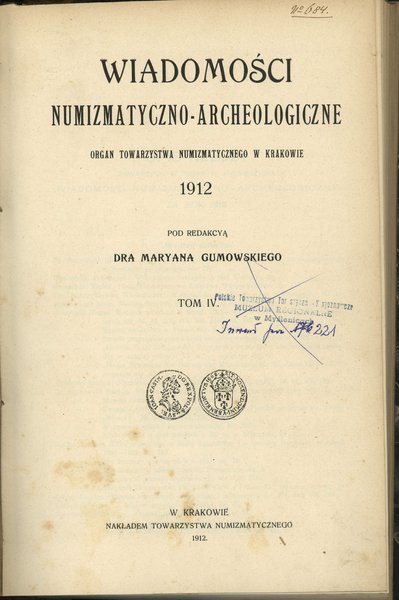 Wiadomości Numizmatyczno-Archeologiczne 1912, ze
