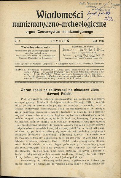 Wiadomości Numizmatyczno-Archeologiczne 1914 i 1915, zeszyty 1-8 i 1-4