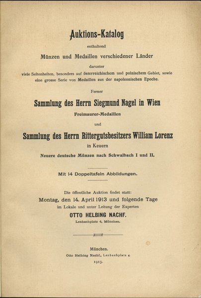 Otto Helbing Nachf. - Auktions-Katalog ... Samml