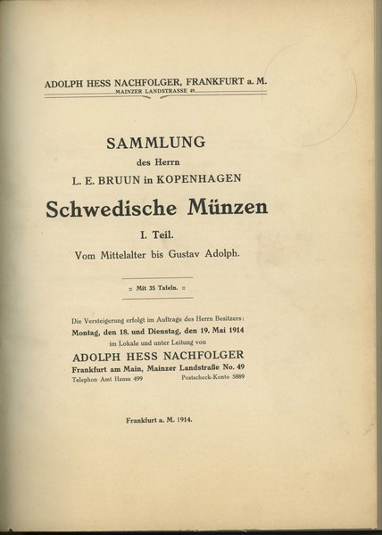 Adolph Hess Nachf. - Sammlung des Herrn L. E. Br