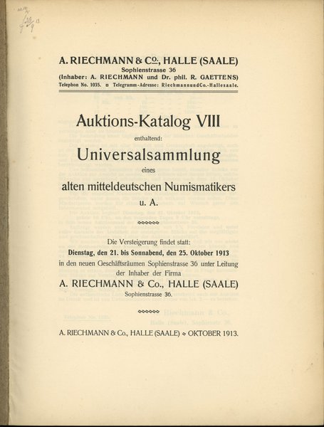 A. Riechmann & Co. - Auktions-Katalog VIII; Univ