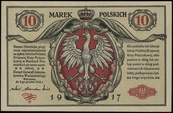 10 marek polskich 9.12.1916, Generał, biletów, seria A, numeracja 6311123