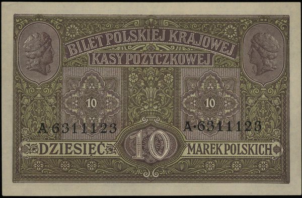 10 marek polskich 9.12.1916, Generał, biletów, seria A, numeracja 6311123