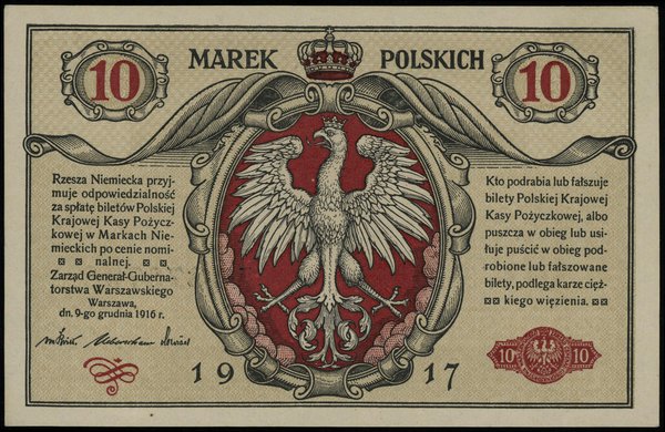 10 marek polskich 9.12.1916, Generał, biletów, seria A, numeracja 4873796