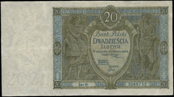 20 złotych 1.03.1926, seria W, numeracja 2089732