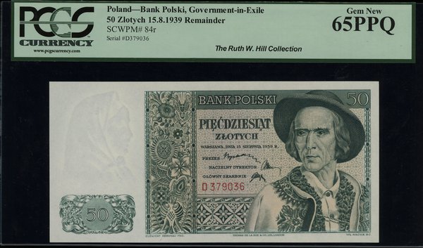 50 złotych 15.08.1939, seria D, numeracja 379036