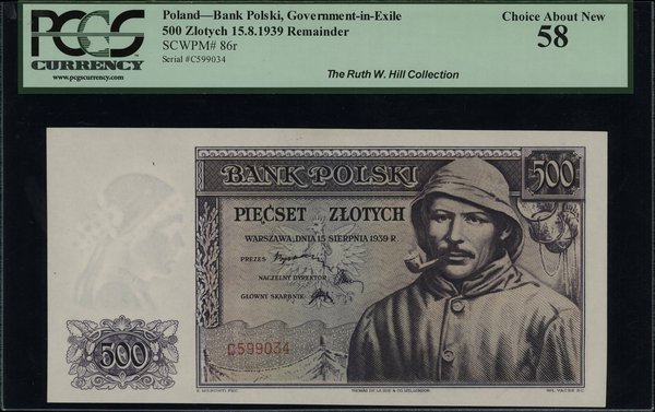500 złotych 15.08.1939, seria C, numeracja 599034