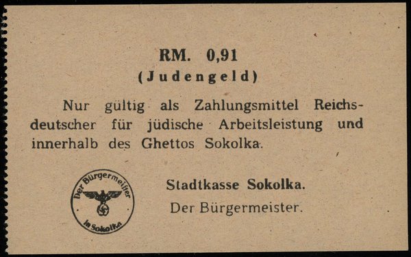 bon wartości 0.91 RM, bez daty (1942), papier jasnoróżowy