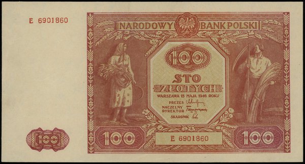 100 złotych 15.05.1946, seria E, numeracja 6901860