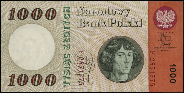1.000 złotych 29.10.1965, seria F, numeracja 285