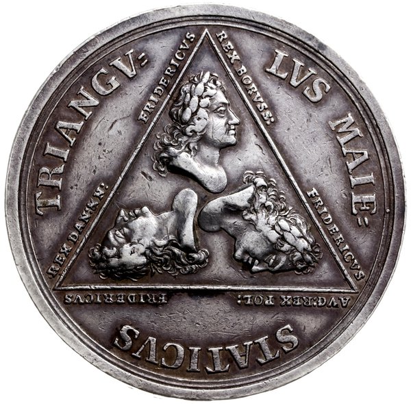 medal autorstwa Heinricha Paula  Groskurta wybity w 1709 r, z okazji zjazdu i podpisania przymierza trzech Fryderyków