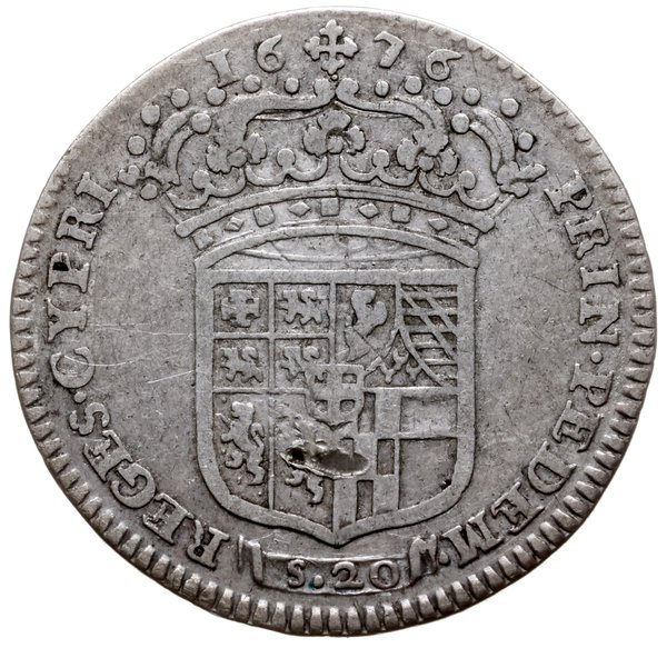 1 lira (20 soldi) 1676, Turyn; srebro 5.94 g, rz