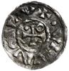 denar 985-995, mincerz Mauro; Krzyż z kółkiem i dwiema kulkami w kątach / Dach kaplicy, pod nim MA..