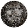 20 kopiejek = 40 groszy 1850, Warszawa; bez jagódki i żołędzia przy podwójnej wstędze; Bitkin 1263..