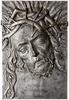 Plakieta Mennicy Państwowej - Głowa Chrystusa en face z długimi włosami i koroną z gałęzi cierniow..