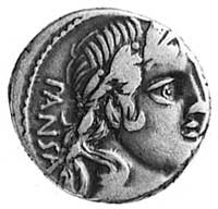 C. Vibius C.f. Pansa (90 p.n.e.), denar, Aw: Głowa Apolla w prawo, za nią napis PANSA, Rw: Minerwa..