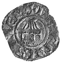 Jerozolima, Amalrich I (1162-1173), denar, Aw: Krzyż, w polu 2 kółka, w otoku napis AMALRICVS BG,R..