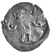 margrabiowie luksemburscy, denar, Aw: Margrabia z dwoma pierścieniami, Rw: 4 głowy orle w formie k..