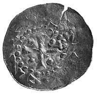 Henryk II, denar, Aw: Dłoń uniesiona do góry, z 