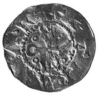 Henryk II, denar, Aw: Głowa w lewo i napis ..NRI