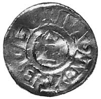król Otto III, denar, Aw: Prosty krzyż równoramienny, w polu napis OTTO, w otoku DIGRA REX, Rw:Kap..