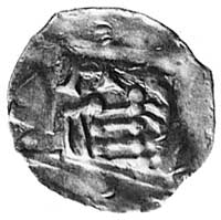 bp Teodoryk II 1005-1026, mennica Epinal, obol, Aw: Krzyż, w polu 2 kulki i nieczytelny napis, Rw:..
