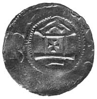 Otto III 983-1002, Aw: Krzyż i 4 kulki w polach, napis w otoku OTT...AV, Rw: Kapliczka i napis .....