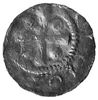 król Henryk II 1002-1004, denar, Aw: Krzyż i 4 kulki w polu, wokół napis ..IMO.., Rw: Kapliczka z ..