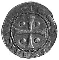 biskupstwo, 2 poł. XI w., denar, Aw: Trójwieżowa budowla i napis w otoku + MINIGARD..POT.., Rw: Kr..