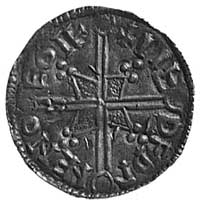 Etelred II, denar-naśladownictwo, Aw: Popiersie w zbroi i hełmie w lewo i napis EDELRED REX ANGLOX..