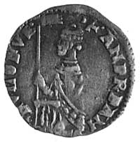 Andrea Dandolo 1343-1354, soldino, Aw: Lew z chorągwią kroczący w lewo i napis MARCVS VENE.., Rw:D..