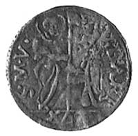 Augustyn Barbadigo II 1485-1501, denar, Aw: Stojący Chrystus i napis TIBI SOLI LAVS, Rw: Doża klęc..