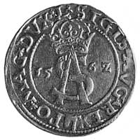 trojak 1562, Wilno, Aw: Monogram i napis, Rw: Pogoń w tarczy i napis, Kop.V.l -r-, Gum.621